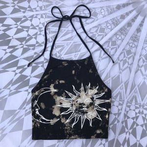 Black acid wash crop top tank